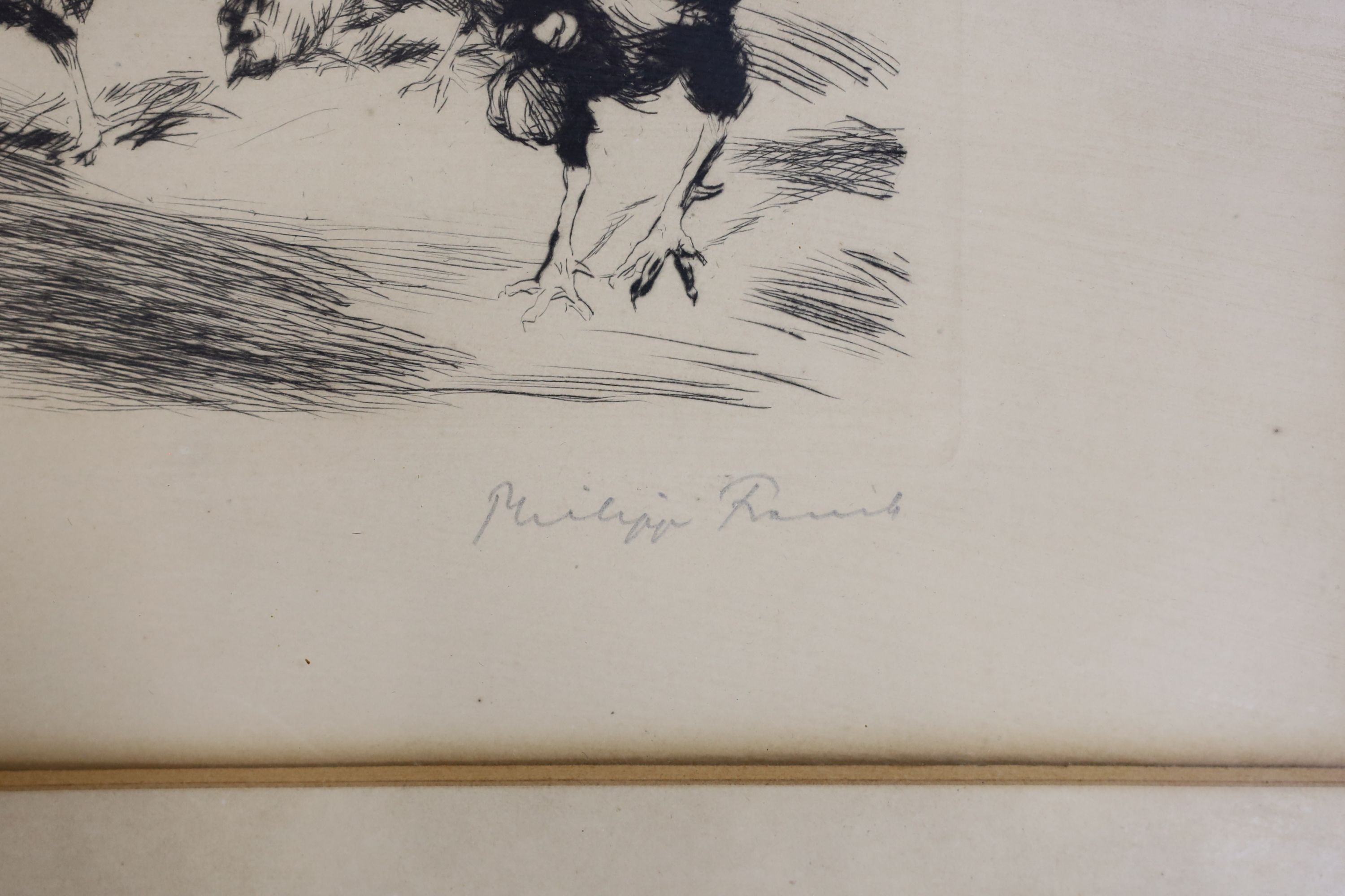 Philipp Ranish, etching, Study of chickens and cockerels, signed in pencil, 9/100, 30 x 44cm